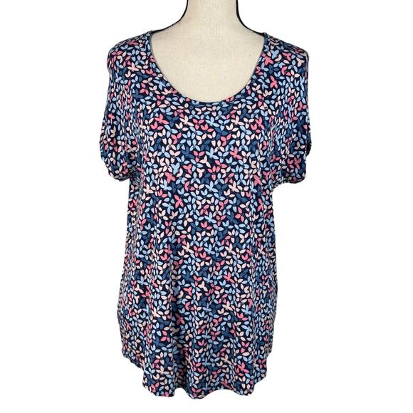 Lands’ End Medium (10-12) Top Floral Short Dolman Sleeves Stretch Scoop Neck - Picture 1 of 9